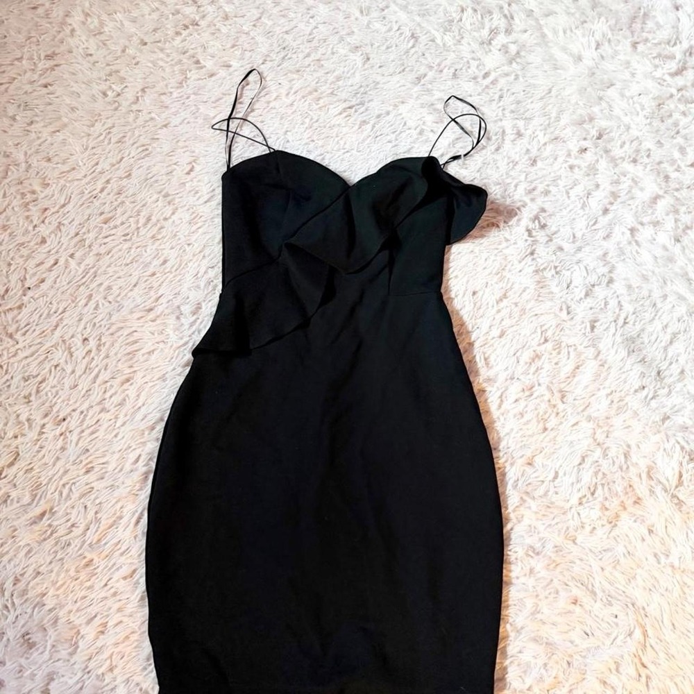 Black Asymmetrical Ruffle Sexy Bodycon Dress Womens S Pinup Retro Coquette Twee